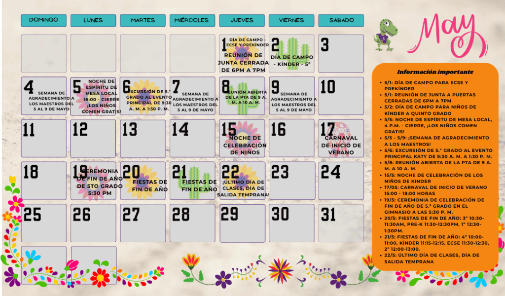May Calendar (Spanish)
