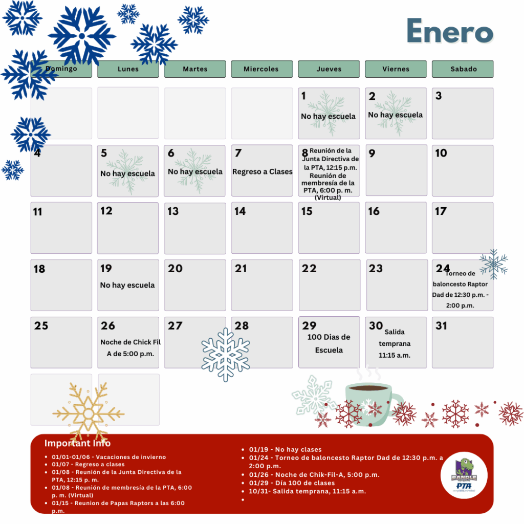 January Calendar Spanish